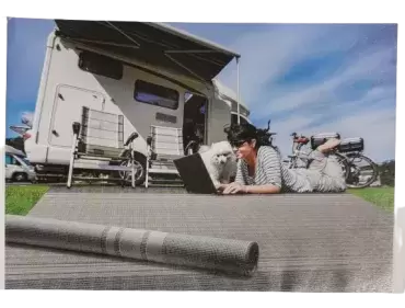 Toldo para suelo 2.5 x 4.5 metros color gris/blanco para autocaravana, caravana y camper