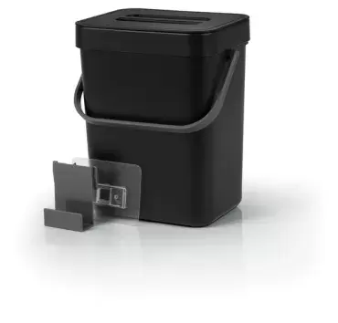 Papelera, cubo de basura 5 litros con asa y tapa color negro, camping caravaning.