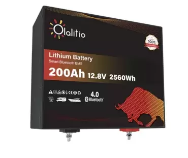 Batería de Litio bajo asiento 200Ah 12.8V LiFePO4 Smart BMS con Bluetooth para Autocaravana y camper. Dimensiones (L x W x H) mm: 357 * 338 * 152mm