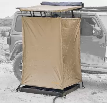 Cabina Ducha pórtatil plegable con luz Led y suelo rígido de PVC para camper y 4x4 overland.