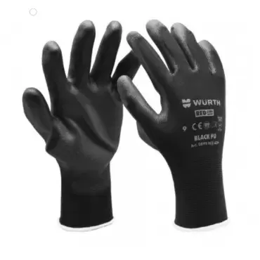Guantes WURTH T8 PU microporoso negros, pack de 12 pares.