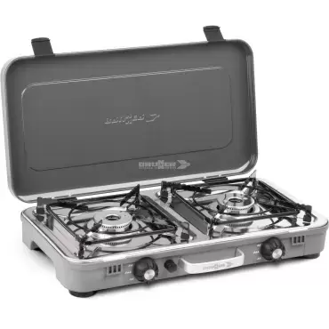 Cocina de 2 fuegos de gas Brunner Devil Kookmaster Acero Inox para caravanas, autocaravanas y camper.
