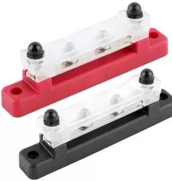 Barra NEGRA de 4 conexiones Busbar 150AH NEGATIVO más cubierta para instalaciones en autocaravanas y camper.